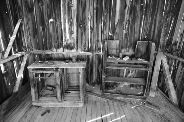 interior of an abandoned desert cabin